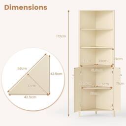 Costway Modern Corner Storage Cabinet w/ 5 Shelves Bathroom Tall Cabinet in Beige - thumbnail 2