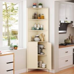 Costway Modern Corner Storage Cabinet w/ 5 Shelves Bathroom Tall Cabinet in Beige - thumbnail 5