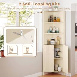 Costway Modern Corner Storage Cabinet w/ 5 Shelves Bathroom Tall Cabinet in Beige - thumbnail 8