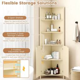 Costway Modern Corner Storage Cabinet w/ 5 Shelves Bathroom Tall Cabinet in Beige - thumbnail 6