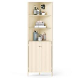 Costway Modern Corner Storage Cabinet w/ 5 Shelves Bathroom Tall Cabinet in Beige