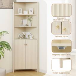 Costway Modern Corner Storage Cabinet w/ 5 Shelves Bathroom Tall Cabinet in Beige - thumbnail 9