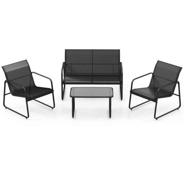Gymax 4 PCS Patio Furniture Set Garden Outdoor Conversation Set With Table in Black - Size: 4 Pack - image 1