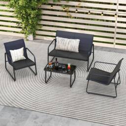 Gymax 4 PCS Patio Furniture Set Garden Outdoor Conversation Set With Table in Black - Size: 4 Pack - thumbnail 4