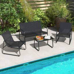 Gymax 4 PCS Patio Furniture Set Garden Outdoor Conversation Set With Table in Black - Size: 4 Pack - thumbnail 3