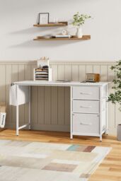 H&O Direct White Computer Desk with Fabric Drawers - thumbnail 2