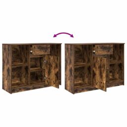 Berkfield Home Sideboard with Drawer Smoked Oak 101x35x76 cm Engineered Wood in Brown - Size: 101 x 35 x 76 cm - thumbnail 9