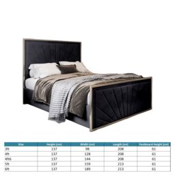 Casani Roxy Upholstered Soft Velvet Metal Bed Frame in Black - Size: King - thumbnail 4