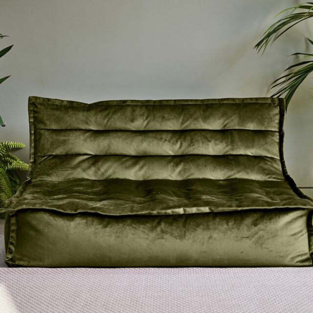 icon Kota Velvet XL Bean Bag Sofa Grey Bean Bag Chair in Olive