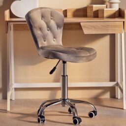 Orsina Comfortable Pink Velvet Buttoned Home Office Chair, Ergonomic Work From Home Chair, Movable Ergonomic Chair in Silver