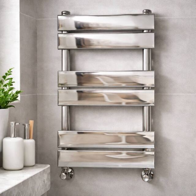 Bathroom Kingdom Queenstown Chrome Designer Flat Panel Heated Towel Rail 800x450mm in Silver - image 1