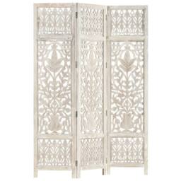 Berkfield Home Hand carved 3-Panel Room Divider White 120x165 cm Solid Mango Wood - thumbnail 6