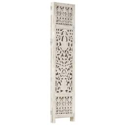 Berkfield Home Hand carved 3-Panel Room Divider White 120x165 cm Solid Mango Wood - thumbnail 2