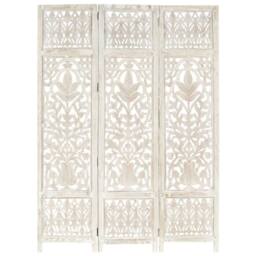Berkfield Home Hand carved 3-Panel Room Divider White 120x165 cm Solid Mango Wood