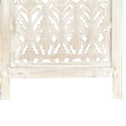 Berkfield Home Hand carved 3-Panel Room Divider White 120x165 cm Solid Mango Wood - thumbnail 4