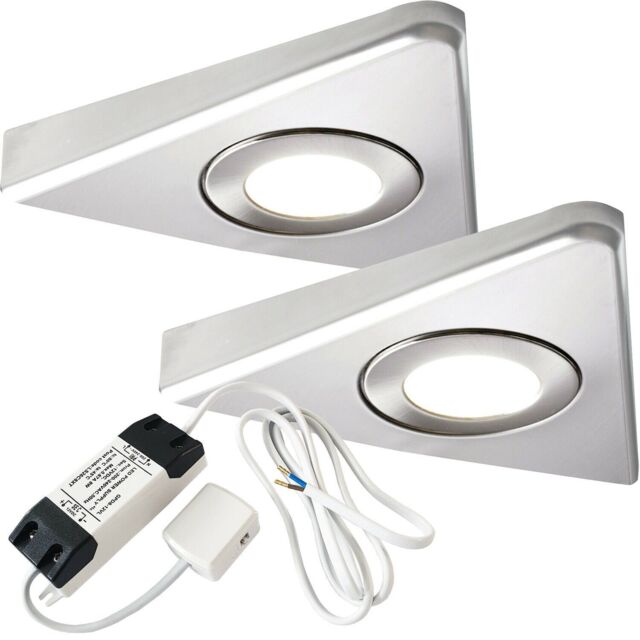 Loops 2x BRUSHED NICKEL Triangle Surface Under Cabinet Kitchen Light & Driver Kit - Natural White LED in Metallics - image 1
