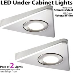 Loops 2x BRUSHED NICKEL Triangle Surface Under Cabinet Kitchen Light & Driver Kit - Natural White LED in Metallics - thumbnail 3