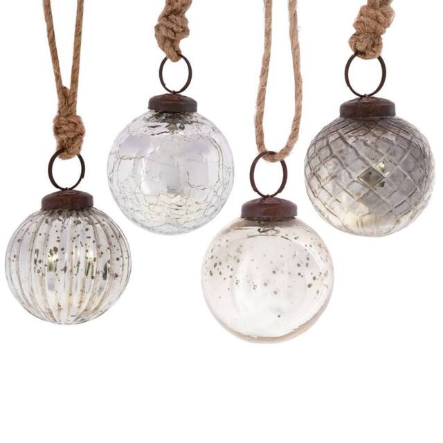 Sass & Belle Silver Crackle Glass Festive Bauble Set of 4