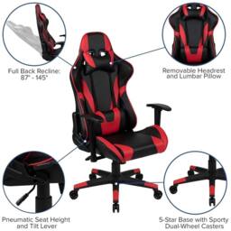 VOGREX Black Red X20 Reclining Faux Leather Gaming Chair Adjustable Headrest - thumbnail 4