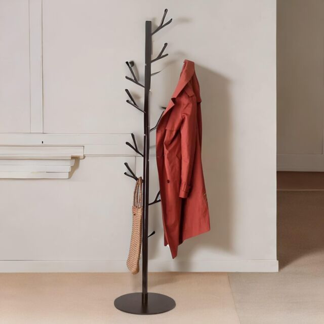 FURNOS Metal Coat Stand With 16 Hooks & Adjustable Height in Black - image 1