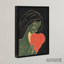 "Artery8 The Heart Hjertet Painting Munch Vintage Black Framed Canvas Wall Art - Size: W12"" x H16""" - thumbnail 2