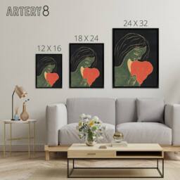 "Artery8 The Heart Hjertet Painting Munch Vintage Black Framed Canvas Wall Art - Size: W12"" x H16""" - thumbnail 4