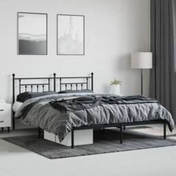 Berkfield Home Metal Bed Frame with Headboard Black 180x200 cm Super King - thumbnail 4