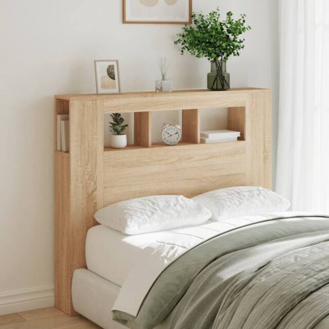 Berkfield Home LED Headboard Sonoma Oak 120x18.5x103.5 cm Engineered Wood in Light Brown - image 1