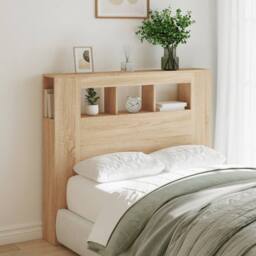 Berkfield Home LED Headboard Sonoma Oak 120x18.5x103.5 cm Engineered Wood in Light Brown - thumbnail 1