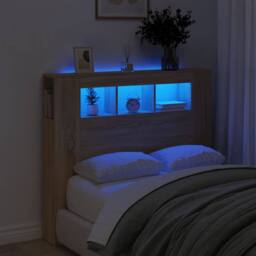 Berkfield Home LED Headboard Sonoma Oak 120x18.5x103.5 cm Engineered Wood in Light Brown - thumbnail 2