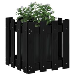 Berkfield Home Garden Planter with Fence Design Black 40x40x40 cm Solid Wood Pine - Size: 40 x 40 x 40 cm - thumbnail 3