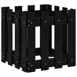 Berkfield Home Garden Planter with Fence Design Black 40x40x40 cm Solid Wood Pine - Size: 40 x 40 x 40 cm - thumbnail 2