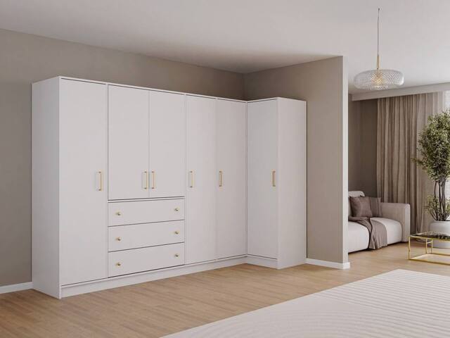 Vente-unique Corner Wardrobe With 6 Doors & 3 Drawers - W311 Cm - White - image 1
