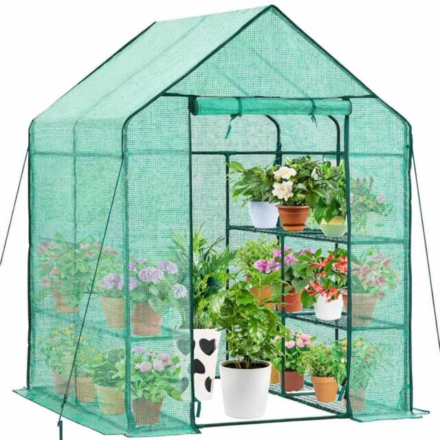 VOGREX Heavy Duty Large Walk-in Greenhouse with 8 Shelves in Green - Size: 120 - image 1