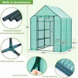VOGREX Heavy Duty Large Walk-in Greenhouse with 8 Shelves in Green - Size: 120 - thumbnail 2