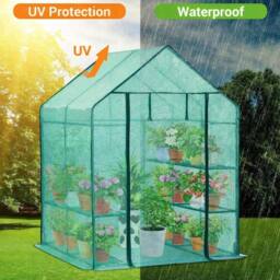 VOGREX Heavy Duty Large Walk-in Greenhouse with 8 Shelves in Green - Size: 120 - thumbnail 3