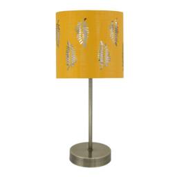 First Choice Lighting Antique Brass Stick Table Lamp with Ochre Cut Out Shade in Bronze