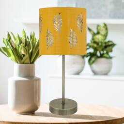 First Choice Lighting Antique Brass Stick Table Lamp with Ochre Cut Out Shade in Bronze - thumbnail 4