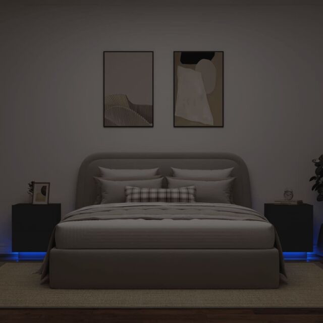 Berkfield Home Bedside Cabinets with LED Lights 2 pcs Black Engineered Wood - image 1