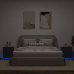 Berkfield Home Bedside Cabinets with LED Lights 2 pcs Black Engineered Wood - thumbnail 1