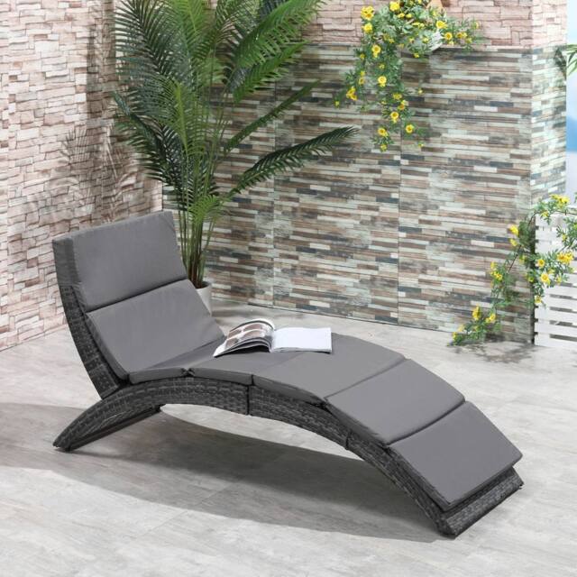 OUTSUNNY Garden Rattan Sun Lounger Foldable Patio Chaise Chair in Grey - image 1