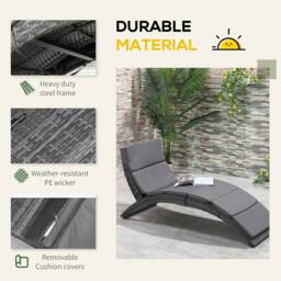 OUTSUNNY Garden Rattan Sun Lounger Foldable Patio Chaise Chair in Grey - thumbnail 4
