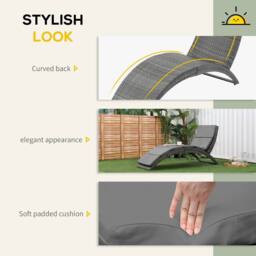 OUTSUNNY Garden Rattan Sun Lounger Foldable Patio Chaise Chair in Grey - thumbnail 5