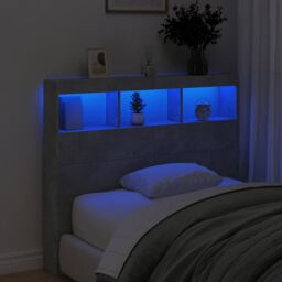 Berkfield Home Headboard Cabinet with LED Concrete Grey 120x17x102 cm - Size: 120 x 17 x 102 cm - thumbnail 4