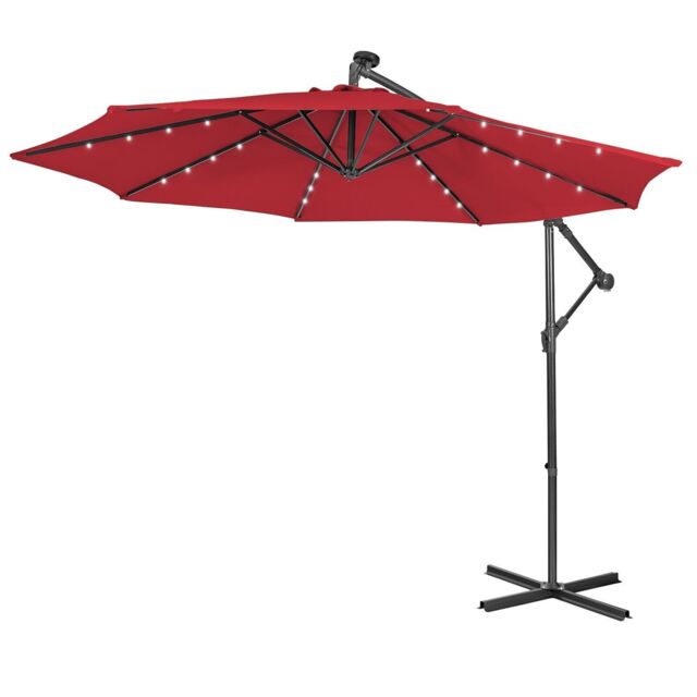 Costway 3 x 3m Cantilever Parasol Patio Offset Umbrella w/ 32 Solar Powered LED Lights in Wine - image 1