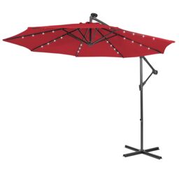 Costway 3 x 3m Cantilever Parasol Patio Offset Umbrella w/ 32 Solar Powered LED Lights in Wine - thumbnail 1