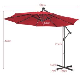 Costway 3 x 3m Cantilever Parasol Patio Offset Umbrella w/ 32 Solar Powered LED Lights in Wine - thumbnail 2