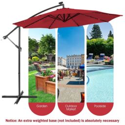 Costway 3 x 3m Cantilever Parasol Patio Offset Umbrella w/ 32 Solar Powered LED Lights in Wine - thumbnail 4