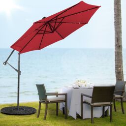 Costway 3 x 3m Cantilever Parasol Patio Offset Umbrella w/ 32 Solar Powered LED Lights in Wine - thumbnail 3