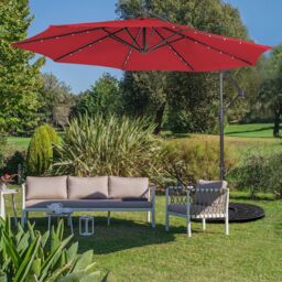 Costway 3 x 3m Cantilever Parasol Patio Offset Umbrella w/ 32 Solar Powered LED Lights in Wine - thumbnail 6